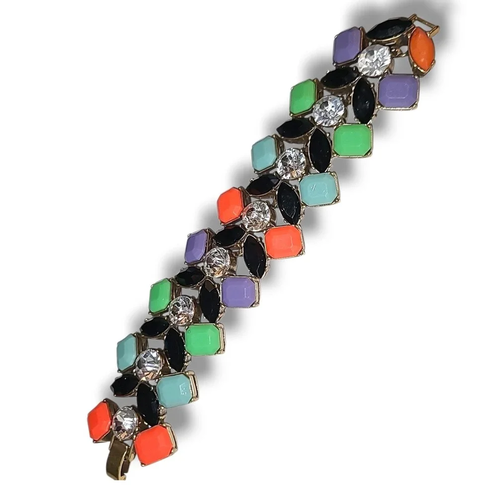 J.Crew Cassette Bracelet Colorful Rhinestone Enamel Gold Tone Y2K NWT NOS‎